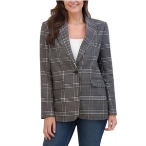 French Connection Plaid Blazer Women's Small Grey Black Plaid NWT